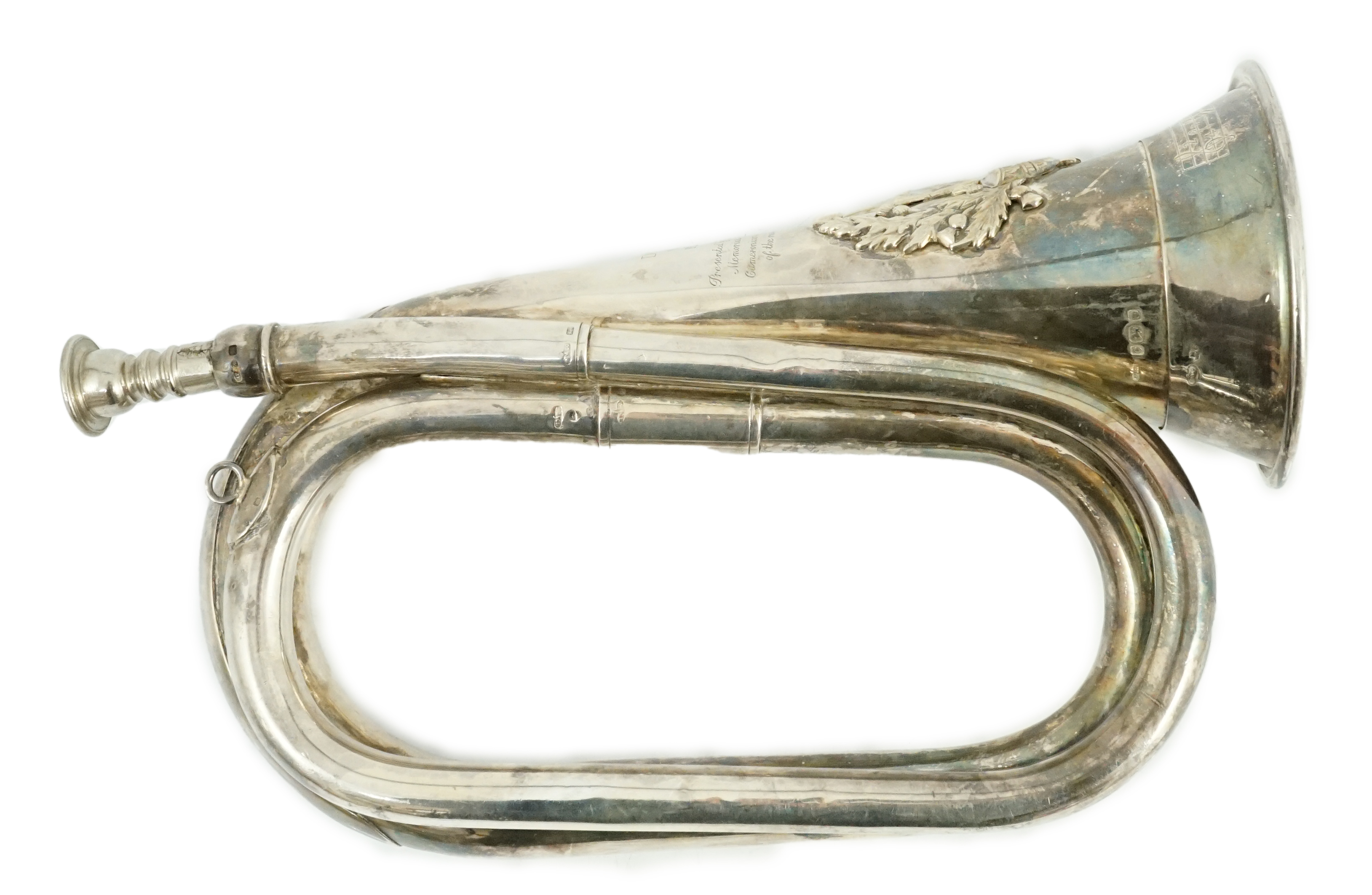 The Cameronians (Scottish Rifles). A George V silver presentation bugle, H.Potter & Co., London, 1938